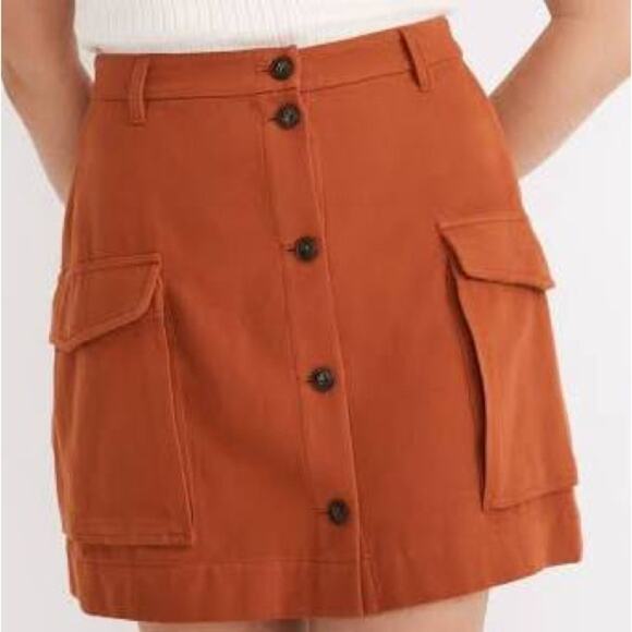 Madewell Dresses & Skirts - Madewell Rustic Orange Button Down Pocket Mini Skirt Size 2
